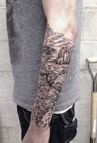small arm beautiful black water Tattoo with rock tattoo