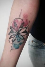 Warna lengan kecil percikan tinta pola garis tato bunga