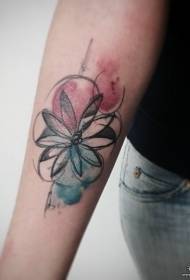 Brazo pequeño color splash tinta flor línea tatuaje patrón