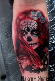 Warna ilustrasi lengan gaya tato tradisional Meksiko wanita