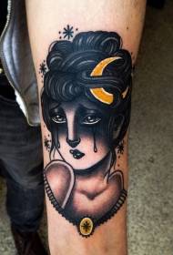 Рука старого жанру кольорові плакала жінка з місяцем татуювання