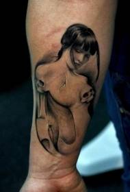 Arm mustavalkoinen paholainen kallo aasialainen nainen tatuointi malli