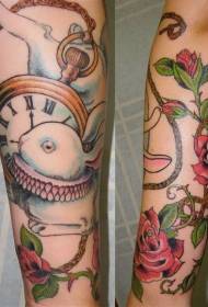 Голеностопний малюнок кролика троянди і годинник татуювання візерунок