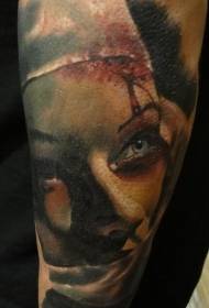 Rameno farebný horor štýl krvavé sestra tetovanie vzor
