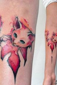 Modèle de tatouage européen et américain de couleur de chat d'encre de splash de bras