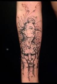 рака црна линија жена и маж аватар тетоважа шема