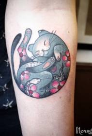 작은 팔 작은 신선한 귀여운 고양이 꽃 문신 패턴