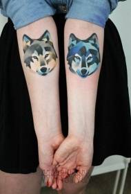 Arm watercolor geometric wolf head tattoo tattoo