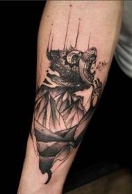 Braç patró de tatuatge d'ós negre estil tradicional de braç