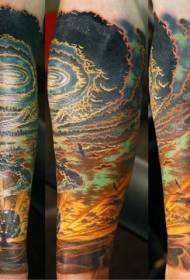 Modello di tatuaggio realistico esplosione del deserto di colore del braccio