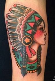 Little arm old school indian girl tattoo pattern