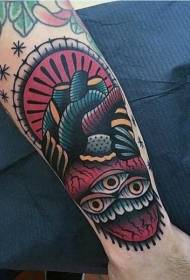 Tatuaggio misterioso cuore umano di colore in stile antico braccio
