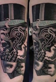 tattoo ຮູບສີດໍາໃນແບບ surreal ແຂນ