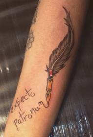 Modello tatuaggio articolato fantasia piuma colorata e lettera