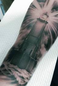 Cánh tay khắc phong cách màu xám lớn ngọn hải đăng hình xăm