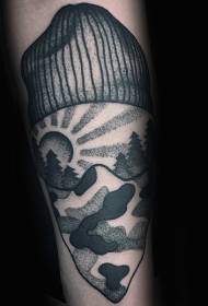 small arm engraving style black ski mountain tattoo pattern