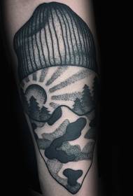 modello di tatuaggio di montagna di sci nero stile incisione braccio piccolo