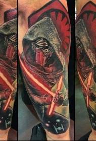 Gaya ilustrasi lengen warna-warni perang bintang sith villain tattoo