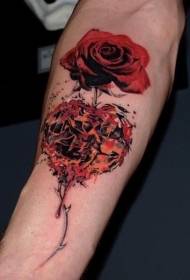 Arm realism style red rose tattoo pattern