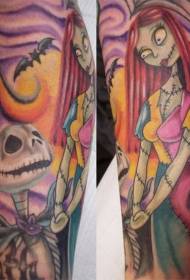 Patrón de cor brazo e patrón de tatuaxe de calavera de sari