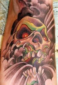 Нозе тетоважа со ретро-стилски шарени стрип на ѓаволот за череп