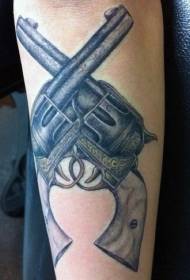 Tatouage de revolver croisé style bras couleur illustration