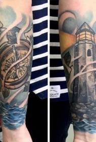 Armfärg fyr och kompass tatuering mönster