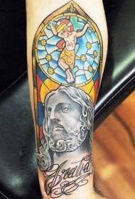 Wzorzec tatuażu Jezus w kolorze ramienia