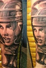 small arm beautiful black and white ancient Roman female warrior tattoo pattern