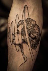 Arm tyttö muotokuva ja geometrinen symboli tatuointi malli