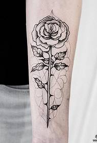 Modello di tatuaggio con puntura di rosa europea e americana a braccio piccolo