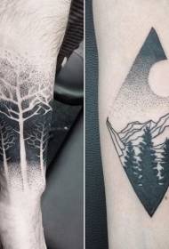 Ročno črno-bela pika barvni vzorec gozdnih tatoo