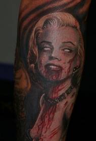 Arm color bloody zombie woman tattoo pattern