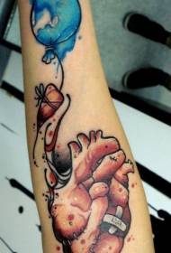 Kar akvarell szív és léggömb tetoválás minta