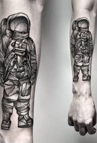 Ingxenye ye-tattoo emnyama ne-grey ye-astronaut ubuntu be-tattoo