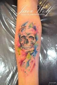 Enkel schedel kleur splash inkt tattoo patroon