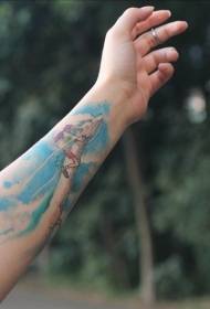 Arm asiatisk tegneserie stil farget front girl ride fantasy dragon tattoo mønster