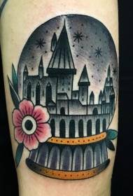 Oborožite stari barvni čarobni grad in cvetni tatoo