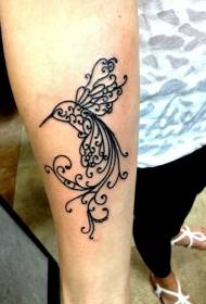 Motif de tatouage oiseau de vigne noir courbé noir