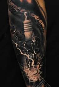 Arm realistic spark plug at chain tattoo pattern