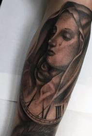 Braccio stile incisione di donna che piange con motivo tatuaggio orologio