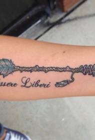 Arm english alphabet and ancient arrow color tattoo pattern