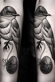 kol siyah gri nokta diken kuş kişilik dövme deseni