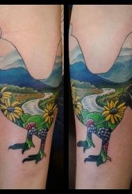 Silueta do pau de brazo con fermoso patrón de tatuaxe do país