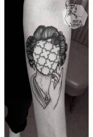 Arm Surreal style black woman face tattoo pattern