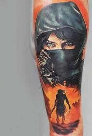 Arm color realistic female warrior portrait tattoo pattern
