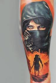 Barva roke realističen vzorec tatoo portret ženske bojevnice