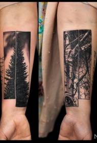 rameno osobnosť čierna a biela rôzne stromy tetovanie vzor