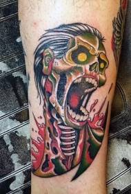 Tattoo ea mmala oa khale oa sekolo sa bloody zombie skeleton tattoo