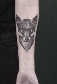 Ang braso itim na kulay abo na masamang geometric fox tattoo pattern